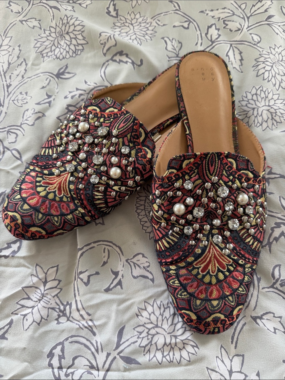 Target Embellished Paisley Slip-On Mules in Burgundy, Gold and Black